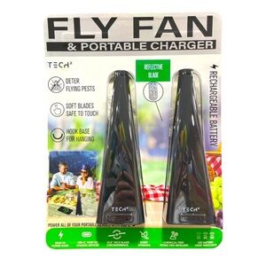 Tech Squared Fly Fan Flying Pest Repellent & Portable Charger, 2 Pack, Black